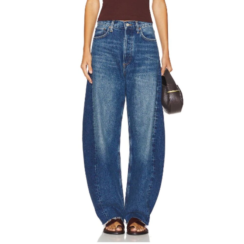 AGOLDE Dark Blue Two-Tone Wide Leg Jeans